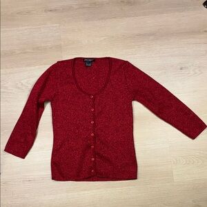 VTG Betsey Johnson Sparkling Red Holiday Knit Cardigan Top XS***